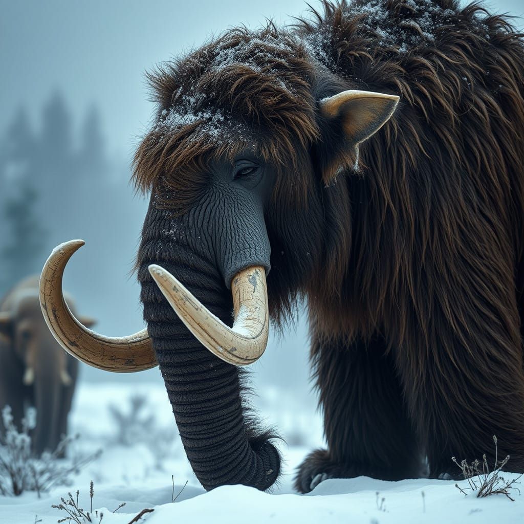 Hyperrealistic Woolly Mammoth in Snowy Wilderness