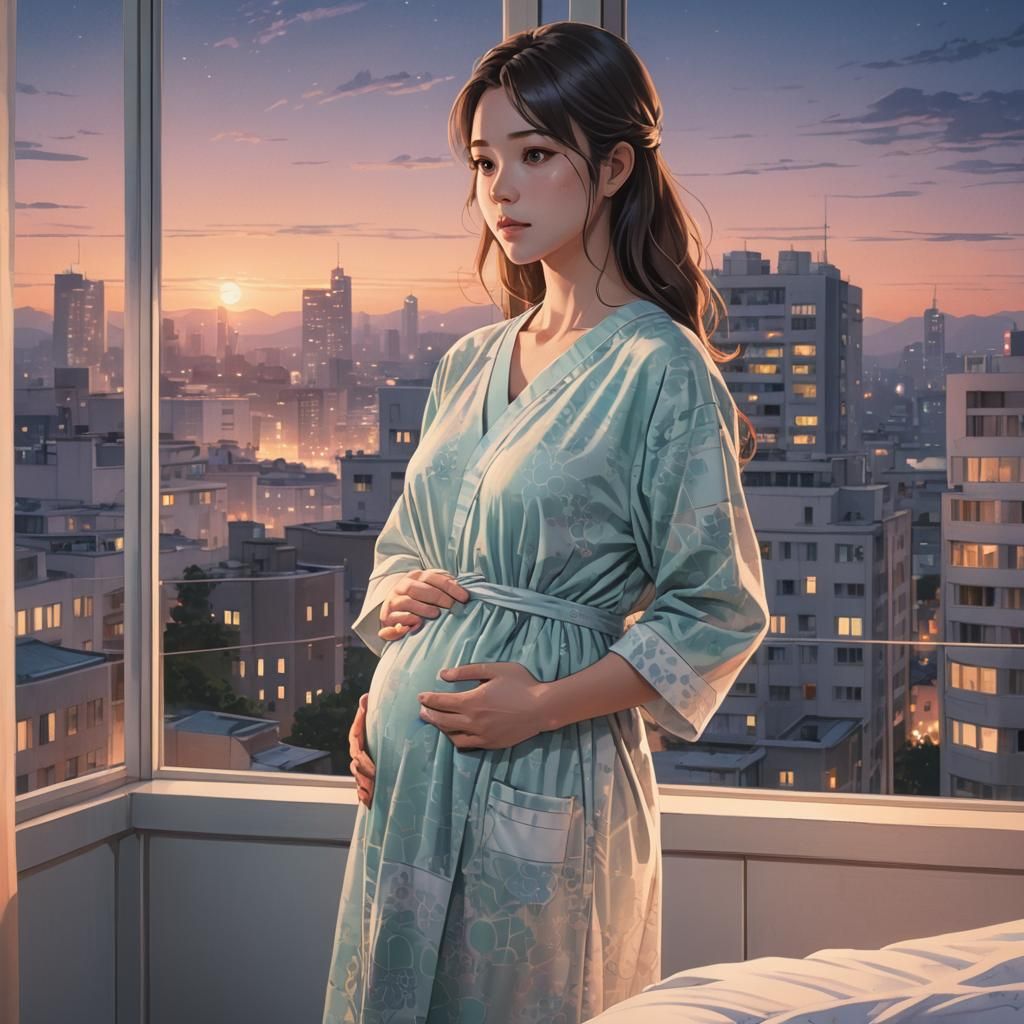 Anime Style Pregnant Woman in Hospital Room