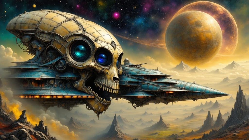 Alien Battle Cruiser in Steampunk Fantasy Style