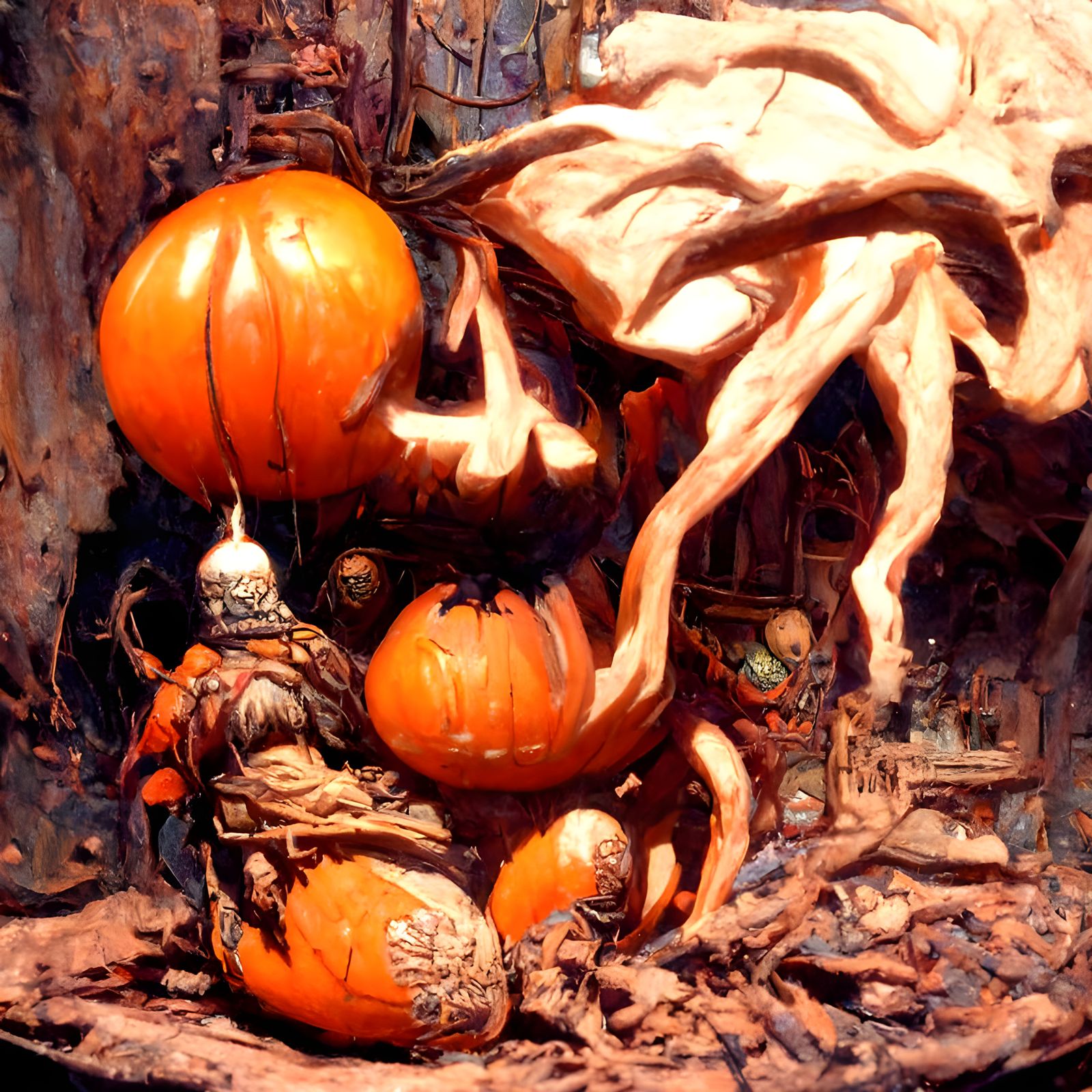 Creepy Alive Pumpkin Bandit: Digital Horror Art