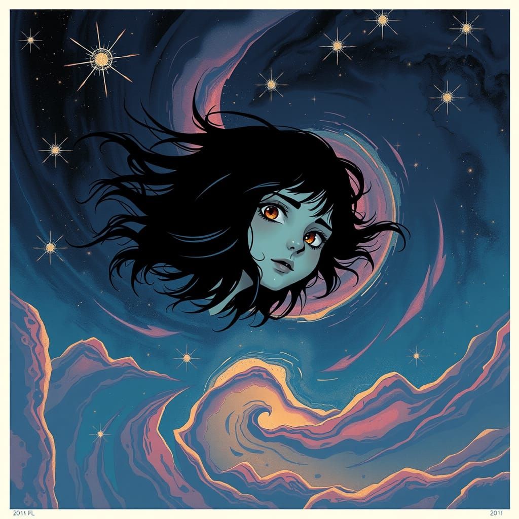 Ethereal Emo Girl in Cosmic Space