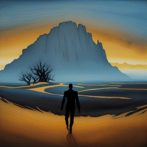 Stick Figure in Surreal Dreamscape: Expressionist Digital Ar...