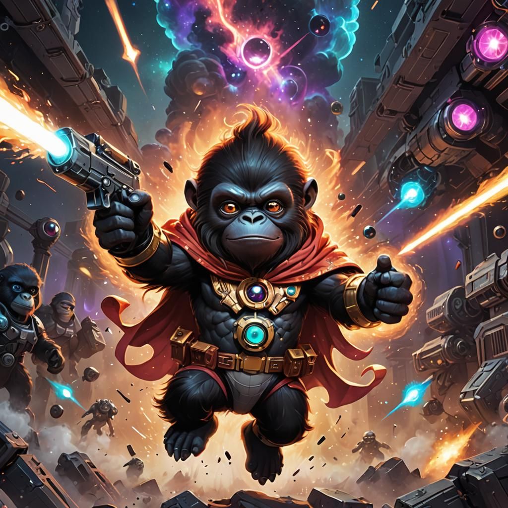 Chibi Orangutan Superhero in Vibrant Digital Art