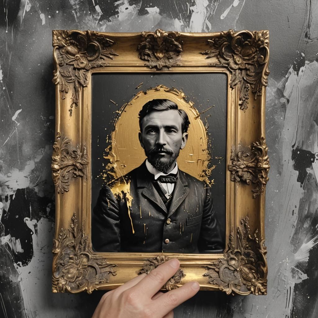 A hand holding a photo of a 1900 picture, black and white, p...