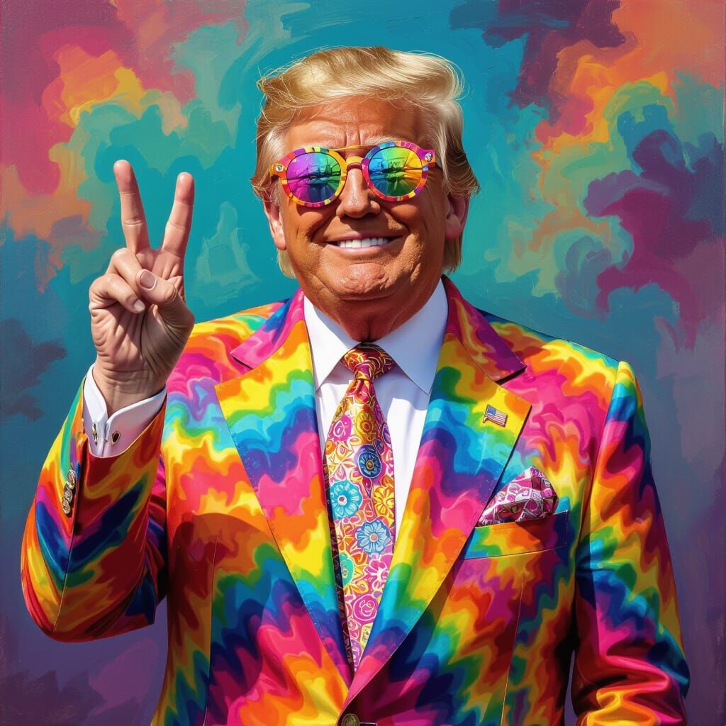 Psychedelic Pop Art Image of Person in Tie-Dye Suit