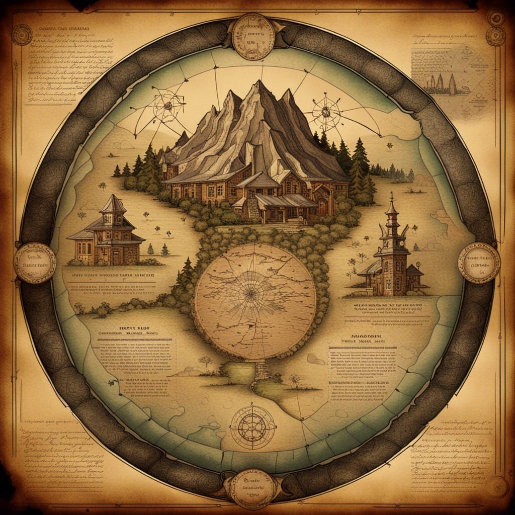 Witch's Map on Parchment in Gothic Art Style