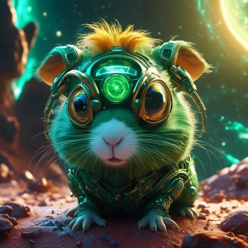 Cyborg Guinea Pig in Alien Galaxy: Detailed Matte Painting