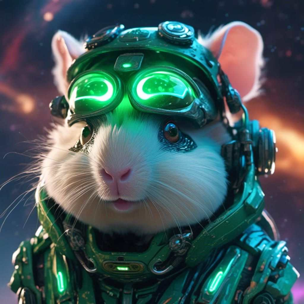 Cyborg Guinea Pig in Alien Galaxy: Detailed Matte Painting