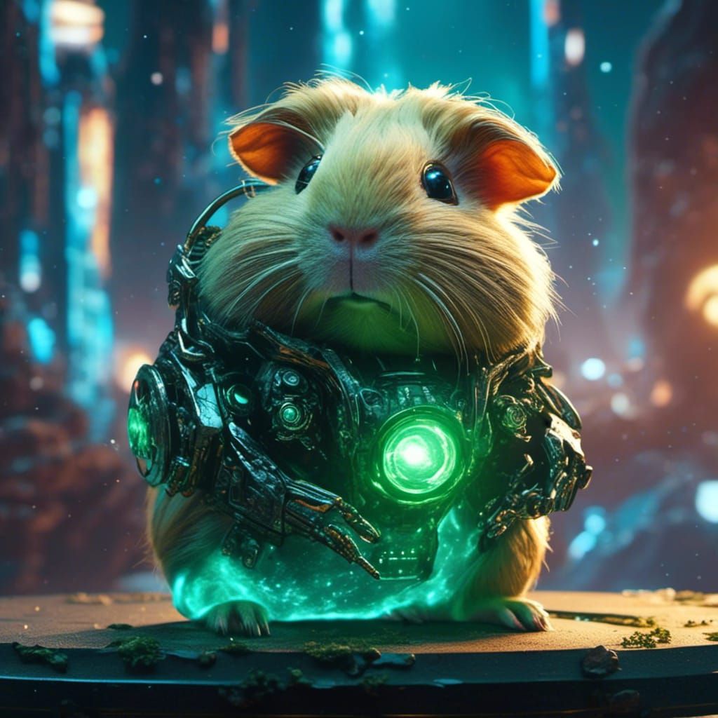 Cyborg Guinea Pig in Alien Galaxy, Detailed Matte Painting