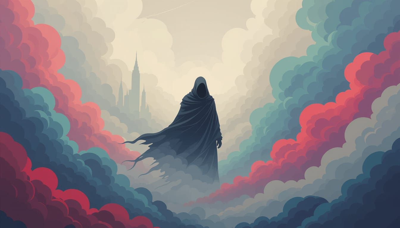 Mysterious Figure in Swirling Clouds: Digital Art