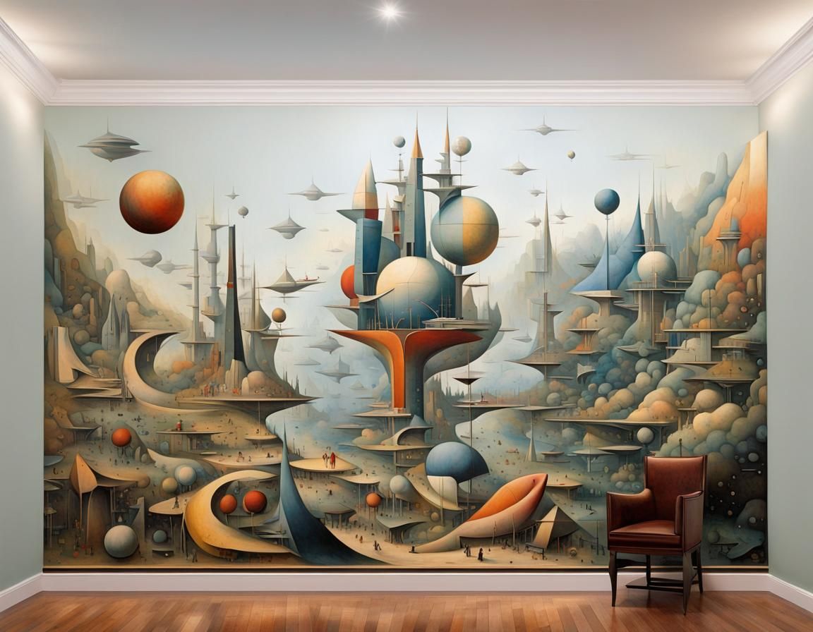 Retro Sci-Fi Mural in Art Deco Style