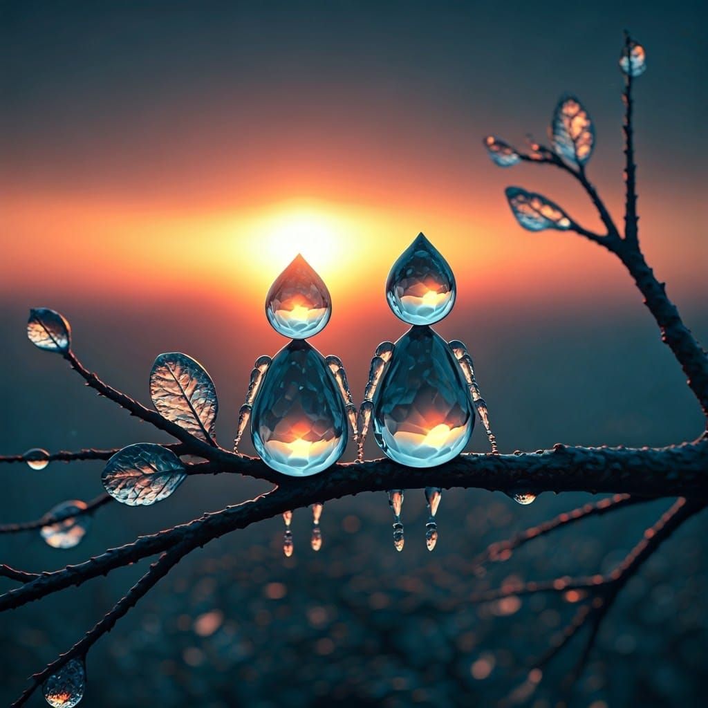 Crystal Waterdrops Watch Sunrise: Hyperrealistic Fantasy