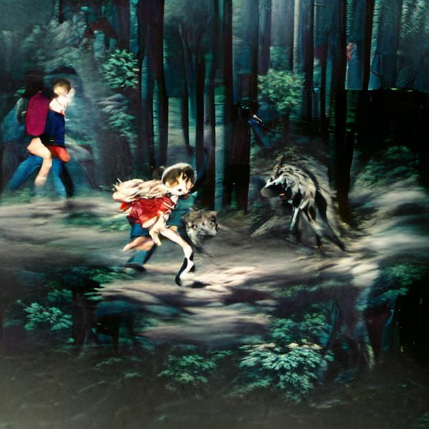 Boy Chased by Wolf Girl in Dark Forest