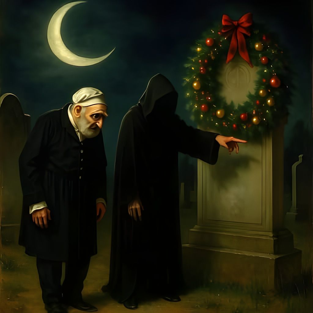 Ghost of Christmas Future in a Goya-esque Graveyard