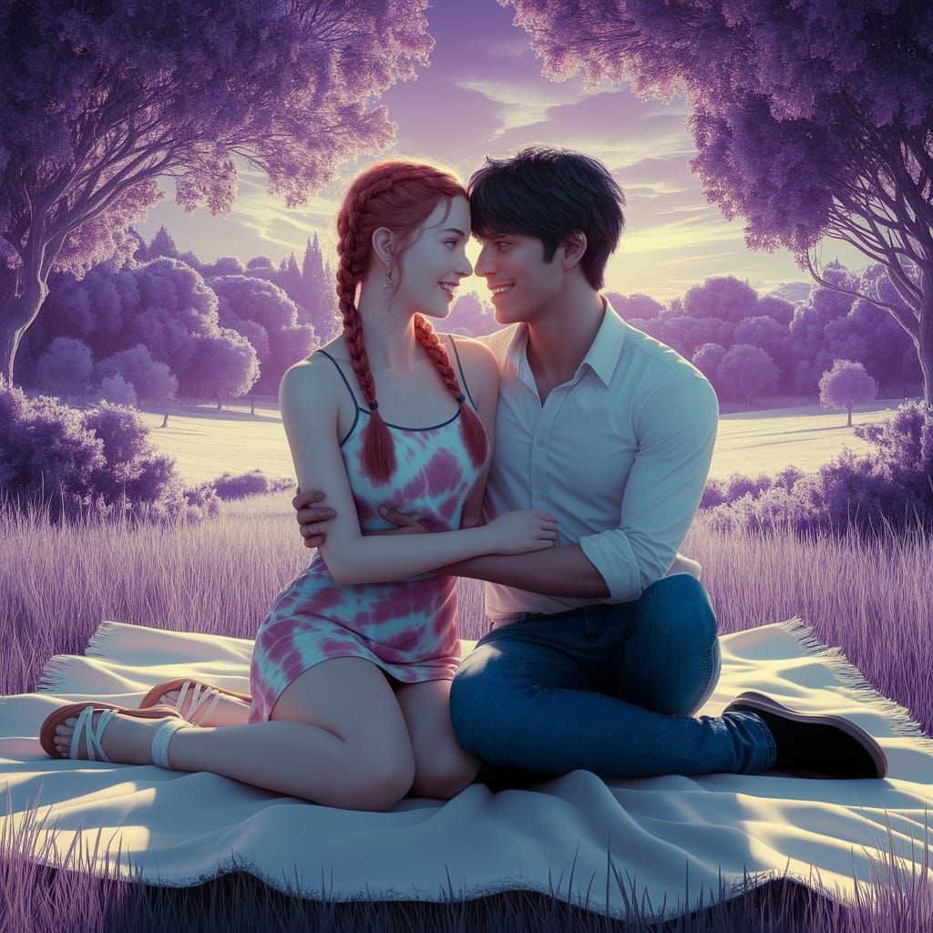 Romantic Dark Fantasy Encounter in Ethereal Landscape