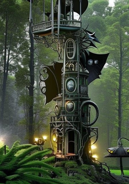 Tim Burton Style Hyperdetailed Treehouse in 8k