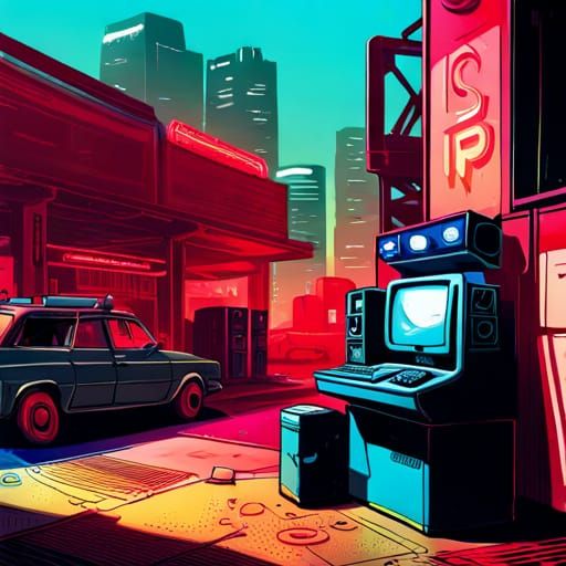 Creepy Cyberpunk Computers in Graffiti Street Art