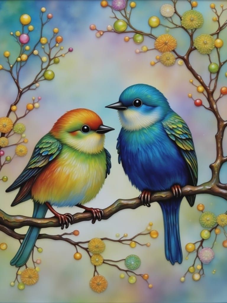 Stained Glass Birds Singing at Dawn