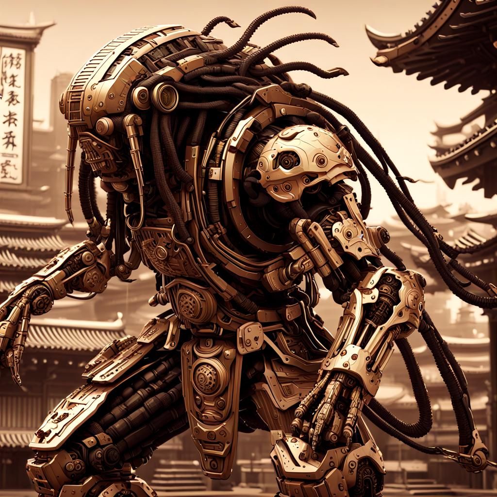 Cyberpunk Cthulhu Samurai with Mechanical Dreadlocks