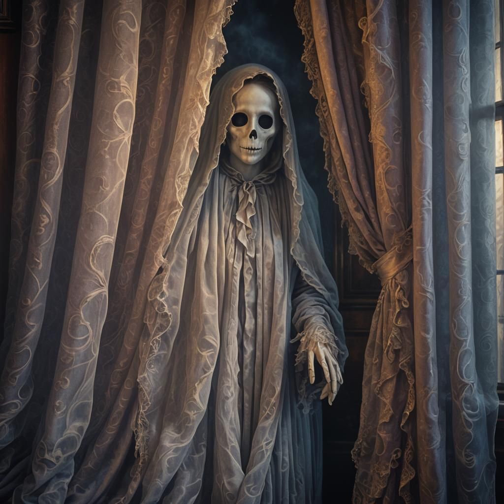 Ethereal Ghost in Victorian Mansion, Mystical Concept Art
