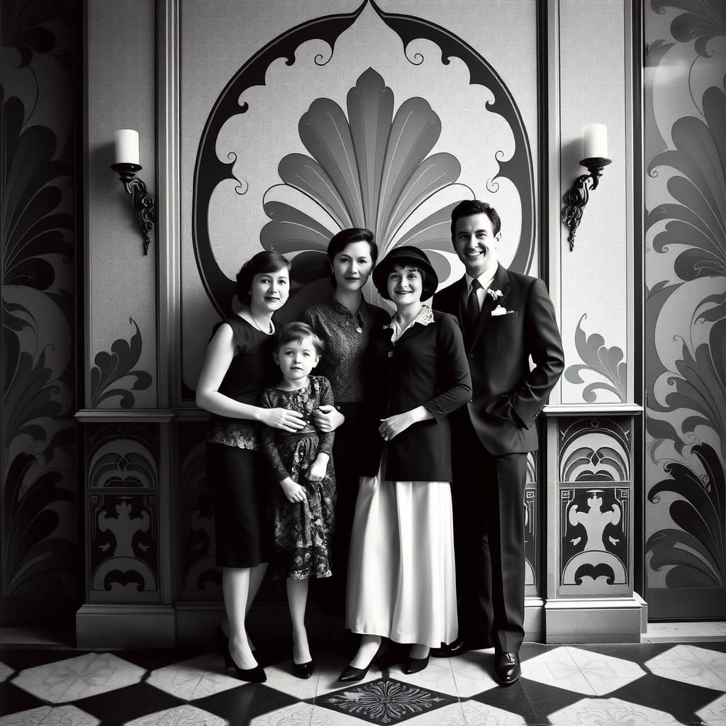 Retro Family Portrait in Art Deco Style