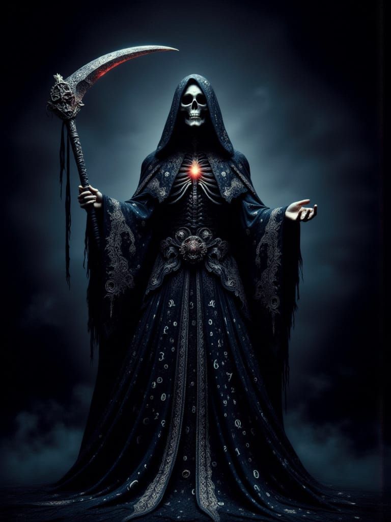 Dark Fantasy Reaper in Neon Noir Style