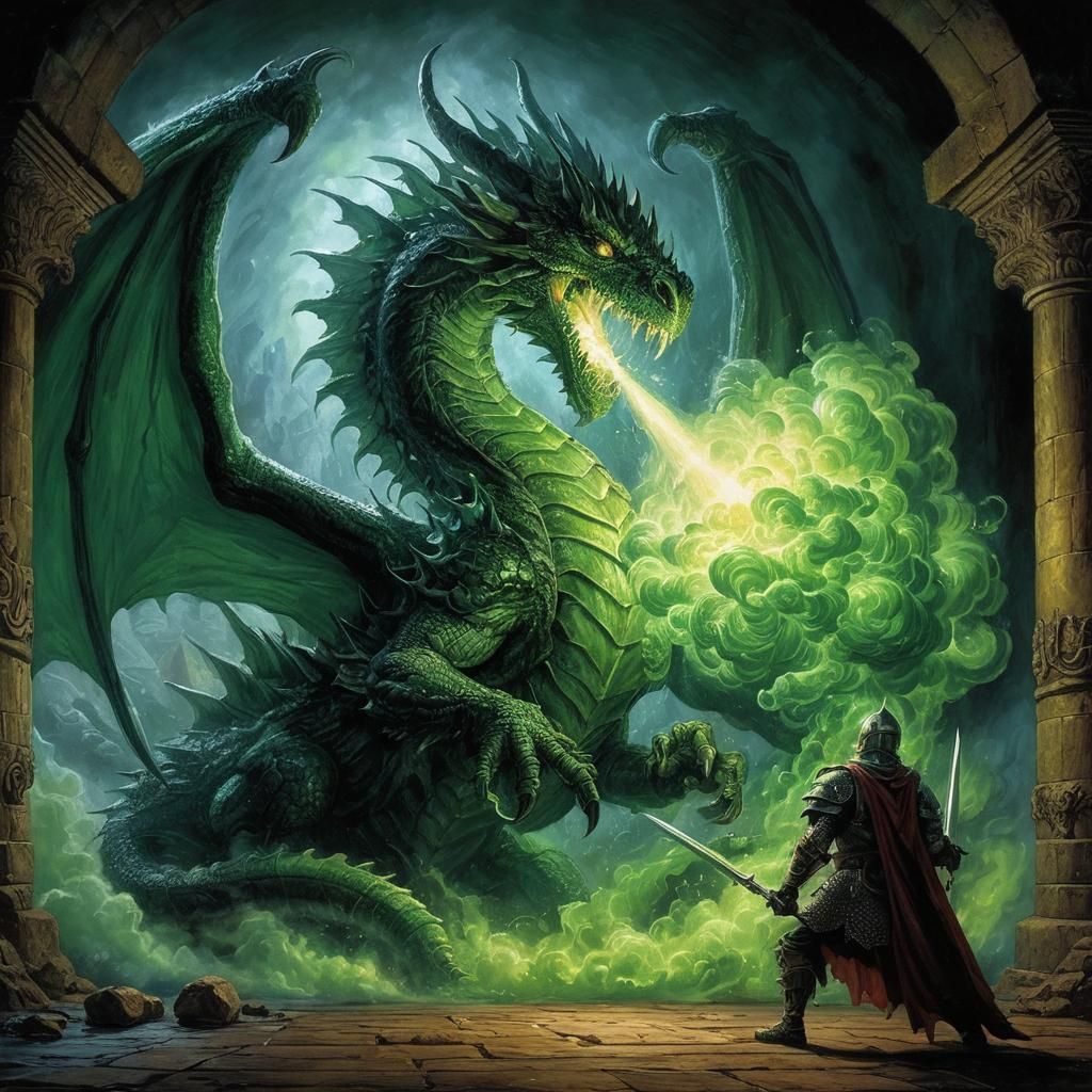Green Dragon Discharges Poison Gas in Lair