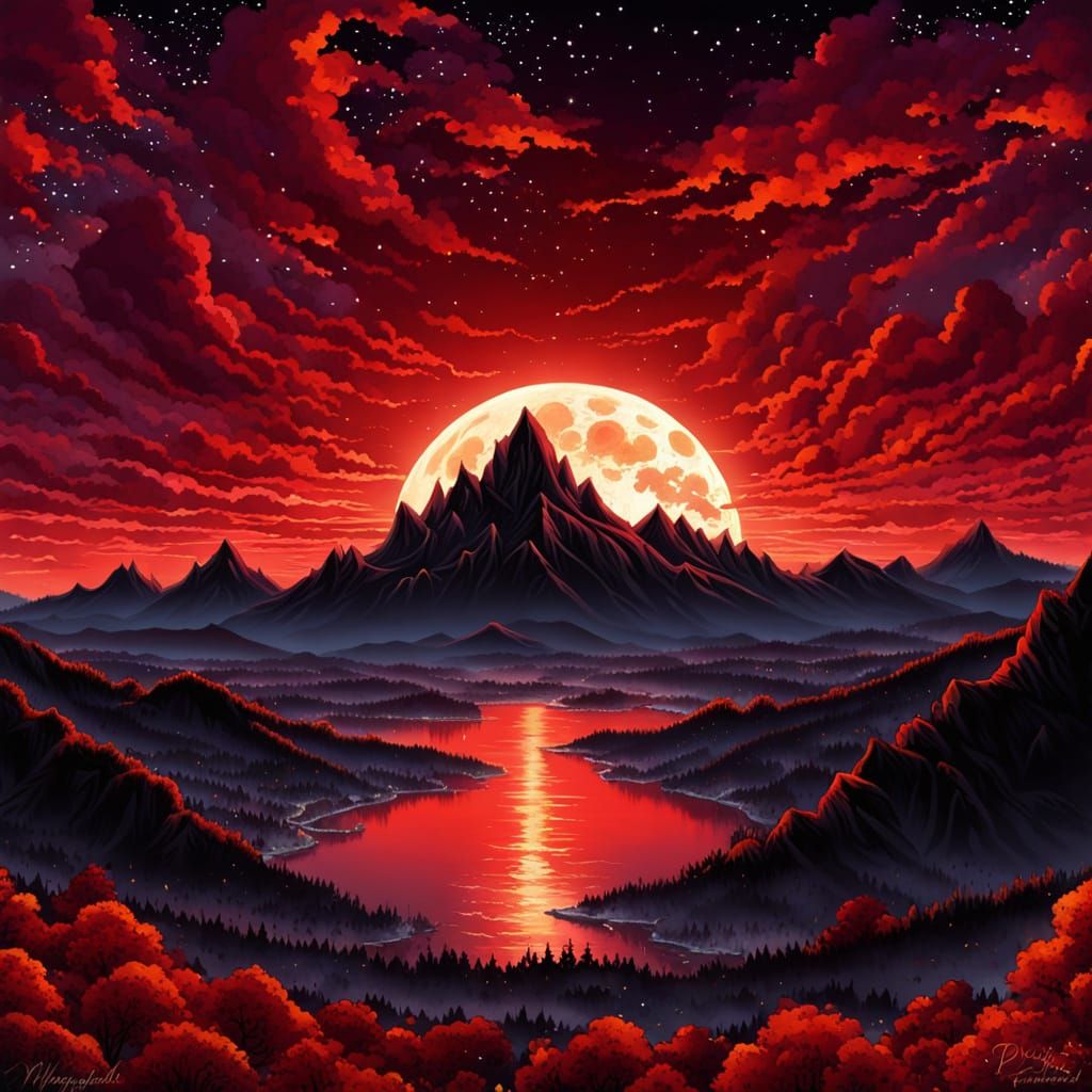 Breathtaking Red Sunset in Vibrant Cyberpunk Style