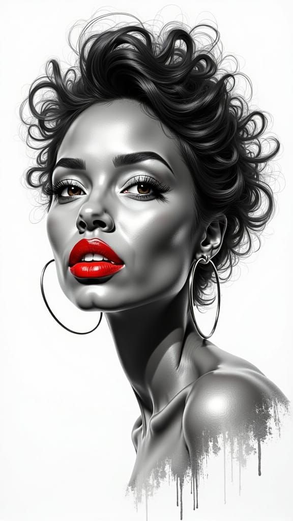 African Vogue Model in Charcoal Pencil Art