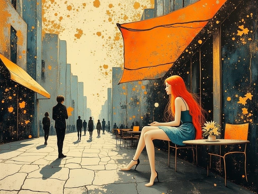 Ethereal Cafe Scene in Dreamlike Art Nouveau Style