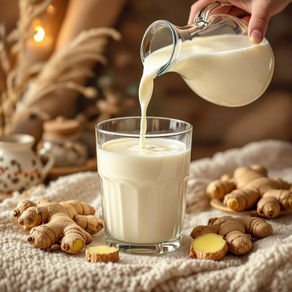 Milk Poured into Glass with Ginger, Whimsical Style