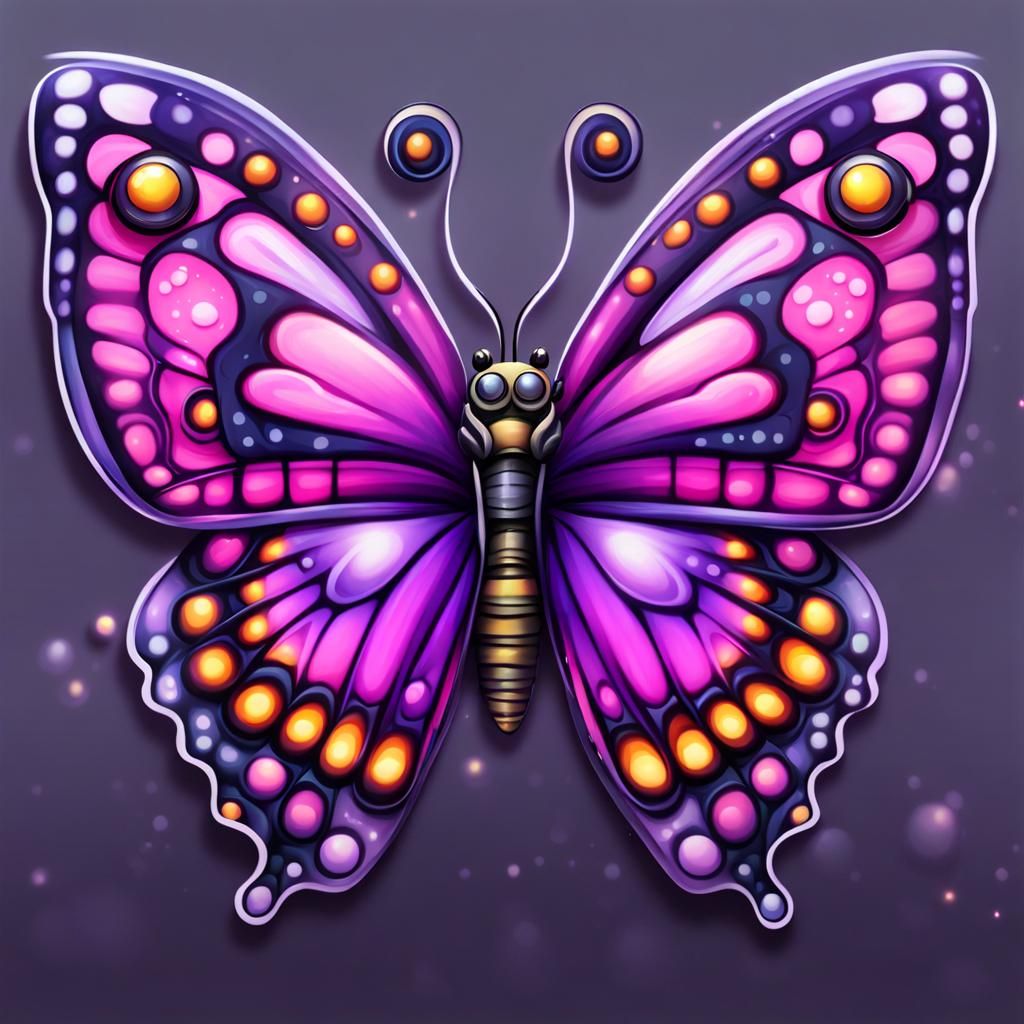 Detailed Chibi Butterfly in Airbrush Style