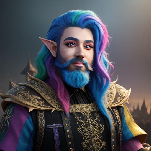 Rainbow Haired Elf Drag Queen Portrait