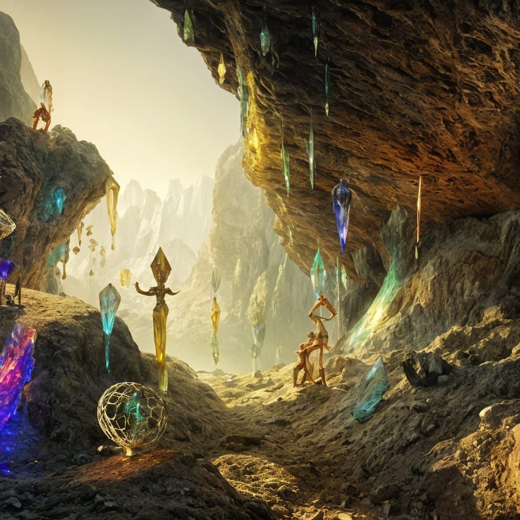 Magic Crystal Cave with Sparkles and Spells