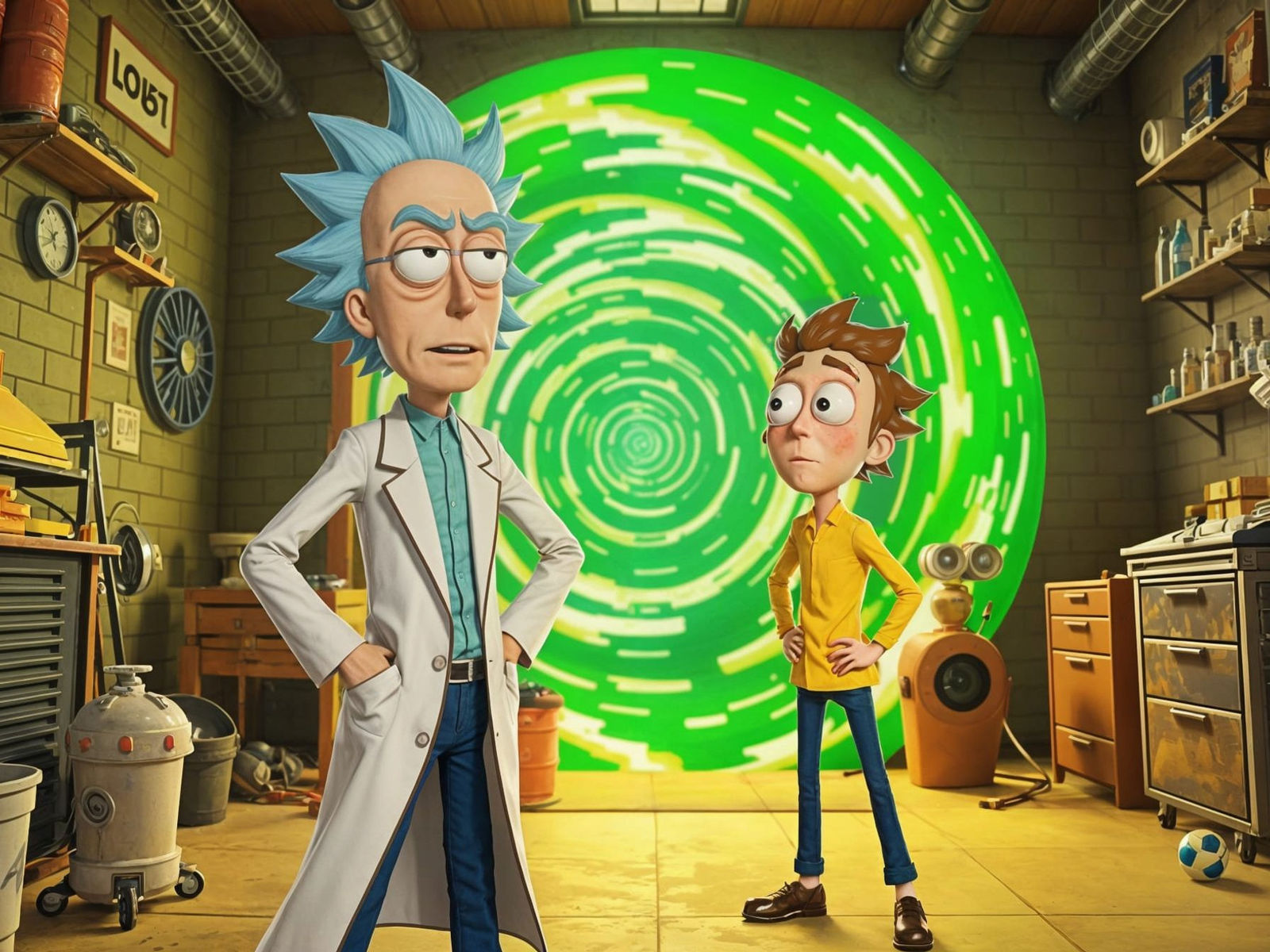 Rick and Morty Portal Adventure in Pixar Style