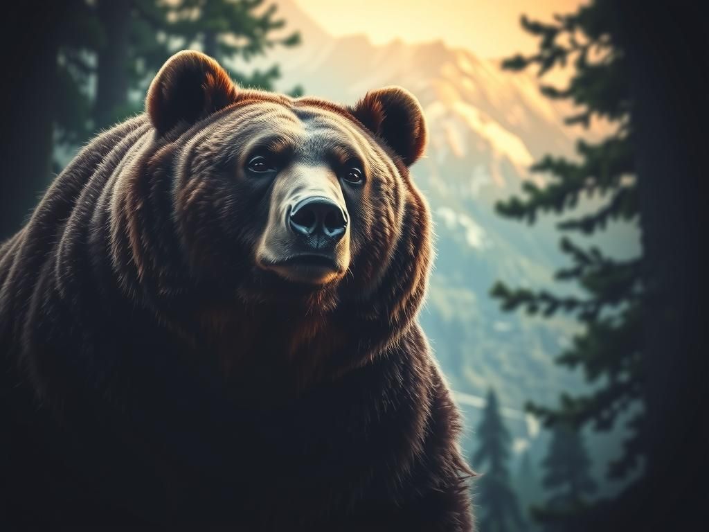 Majestic Bear Reflecting Mountain Forest Landscape
