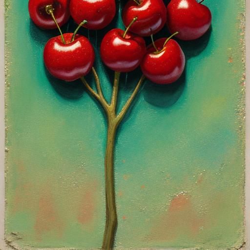 Surreal Cherries in Impasto Style