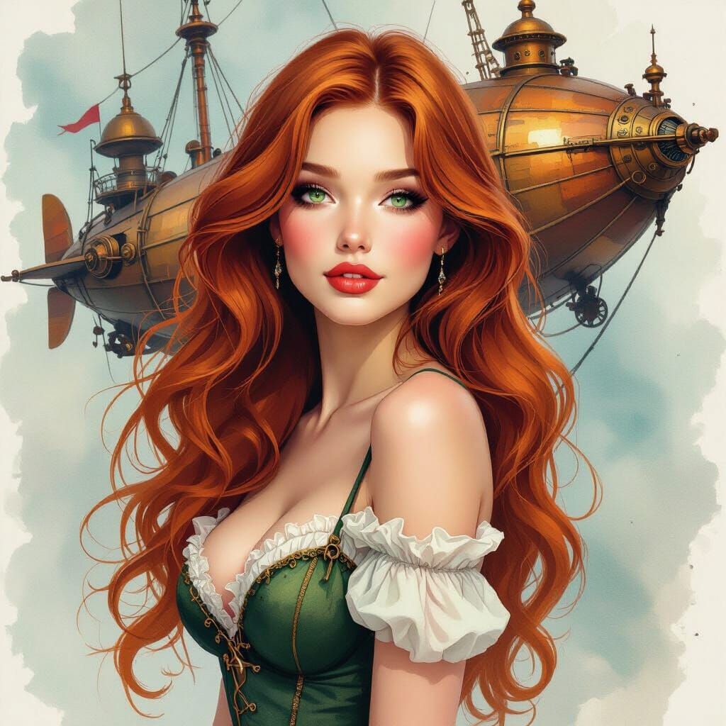 Steampunk Muse in Watercolor Style