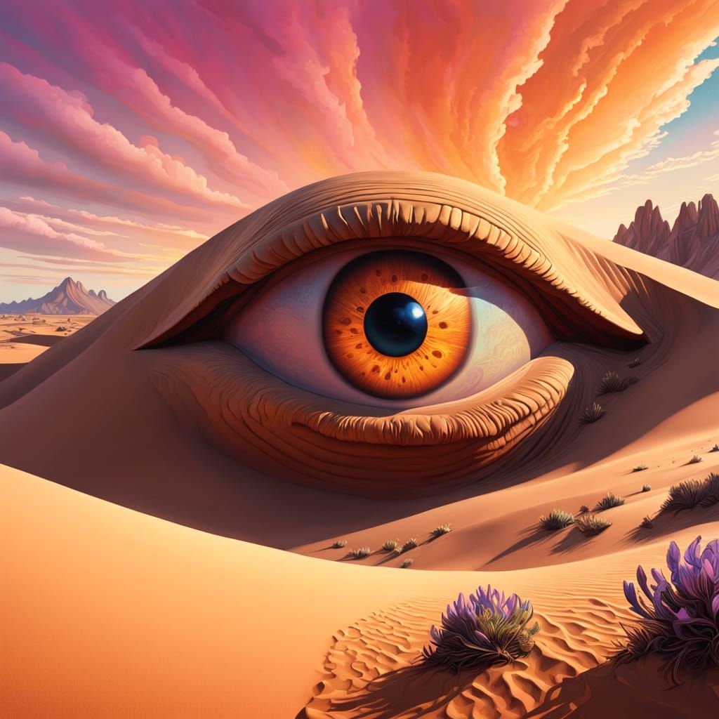 Surreal Desert Landscape Transforms into a Piercing Eye