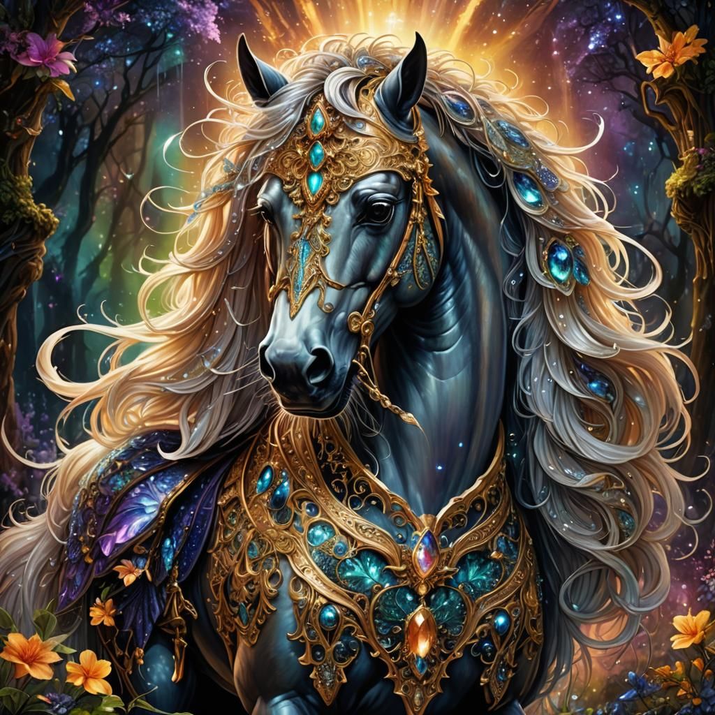 Enchanted Armored Faerie Horse in a Fairytale Landscape