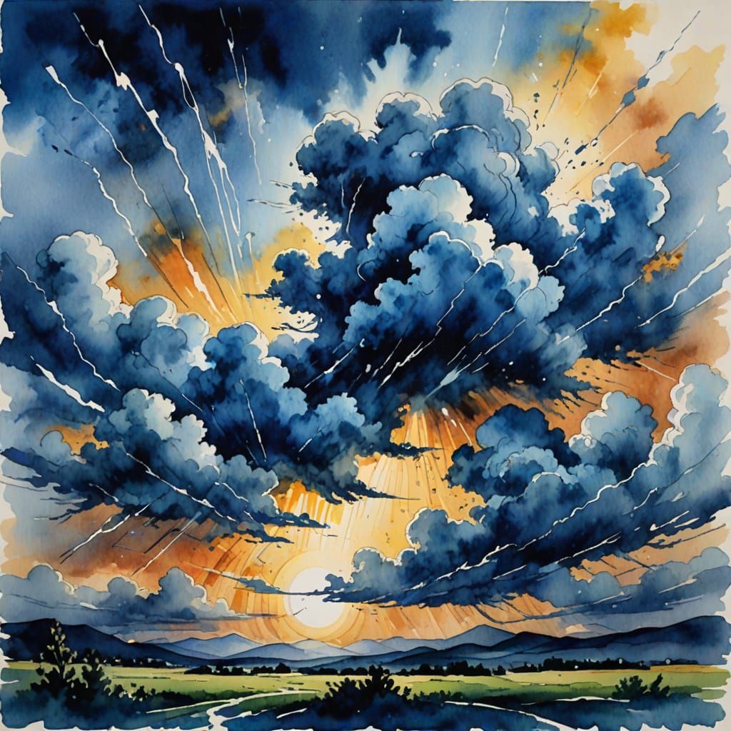 Vibrant Thunderstorm in Watercolor