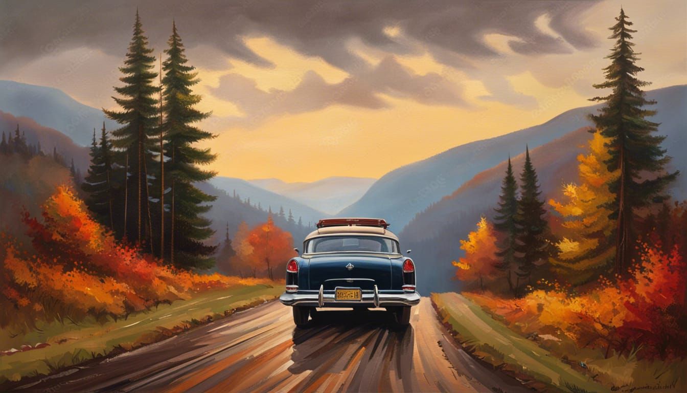 Appalachian Autumn Roadside Oil Painting