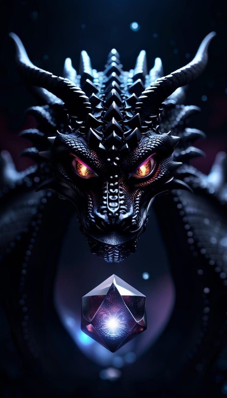 Black Dragon God with Crystal in Dark Fantasy