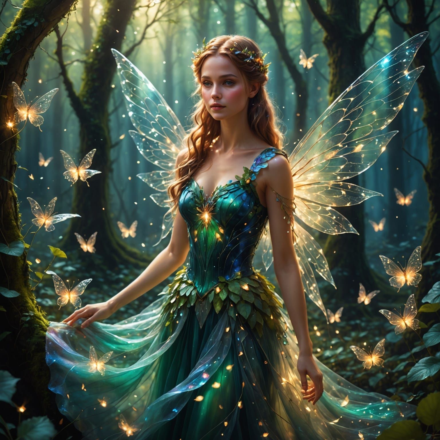 Enchanted Fairy with Glowing Wings in Forest