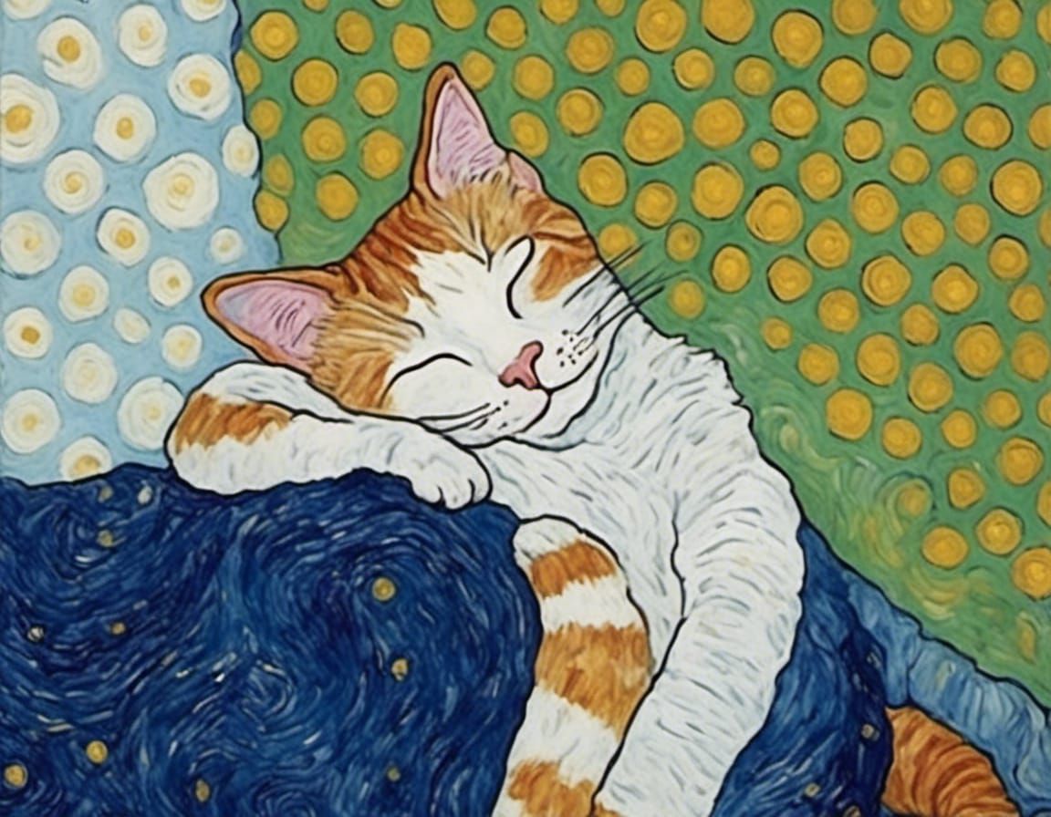 Ginger Tabby Cat Sleeping in Starry Night