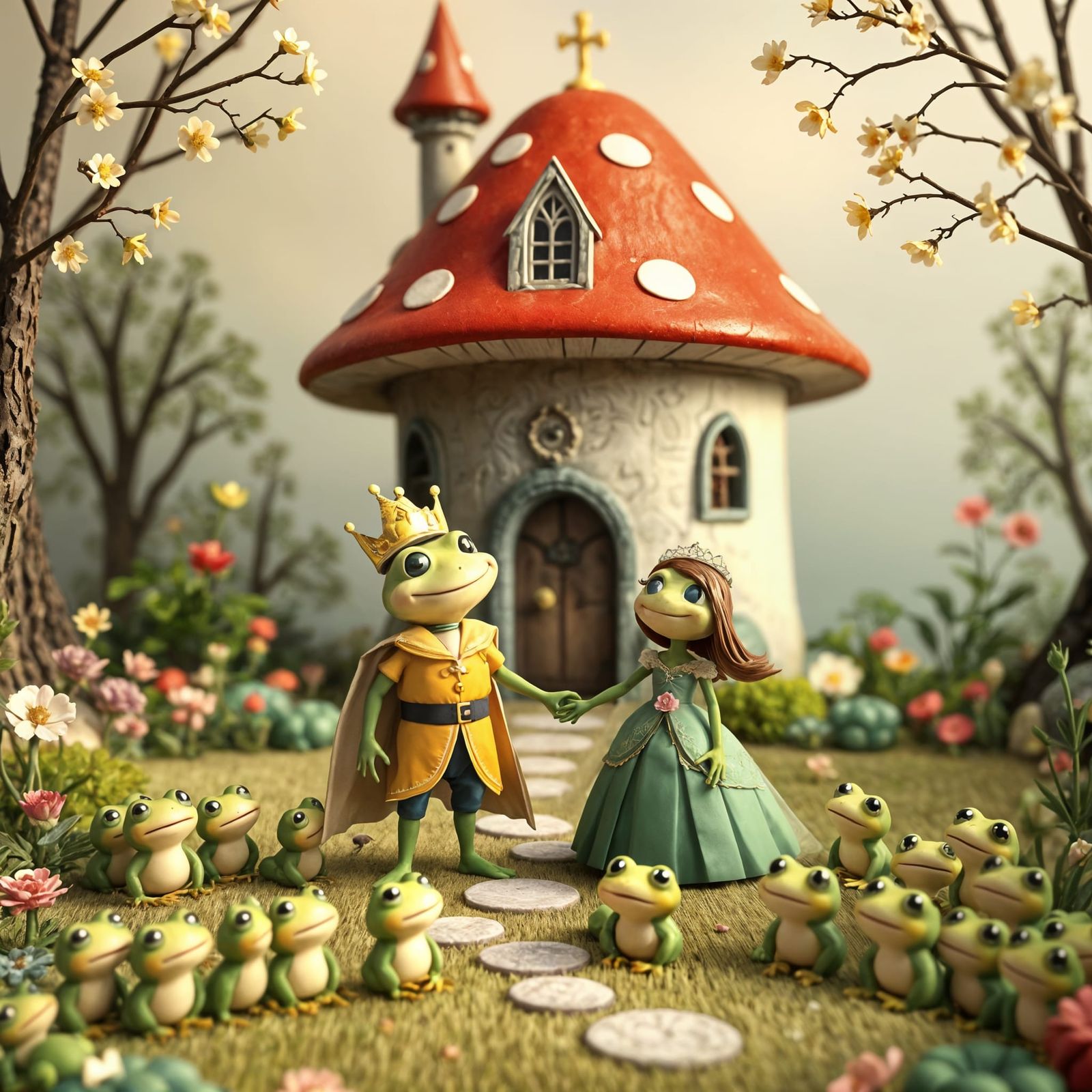 Fairy Tale Frog Prince and Princess in Whimsical Wonderland