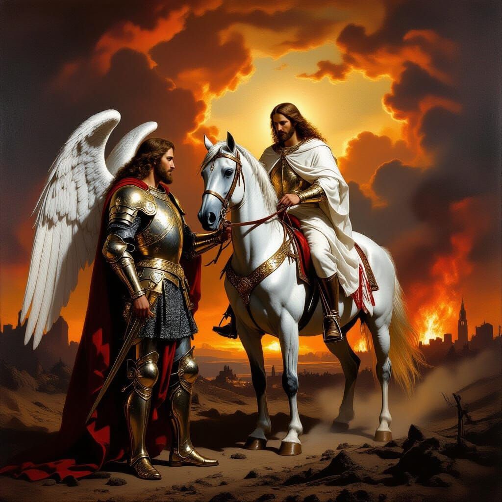 Archangel Michael & Jesus Christ at Armageddon, Epic Oil Pai...