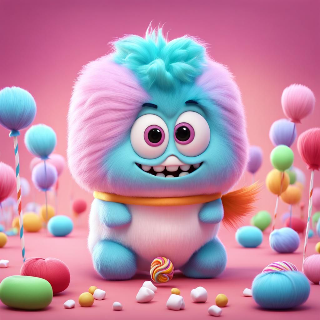 Cute Marshmallow Monster with Candy Floss Hair