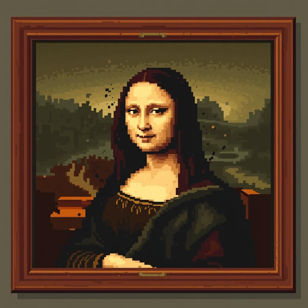 Pixel Art Mona Lisa Splash Art Portrait