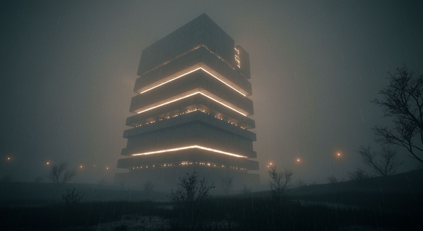 Monolithic Structure in Foggy Dystopian Landscape